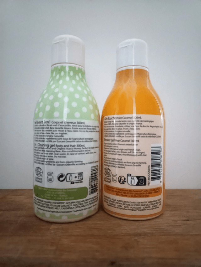 Lot de 2 bouteilles de gels douche bio